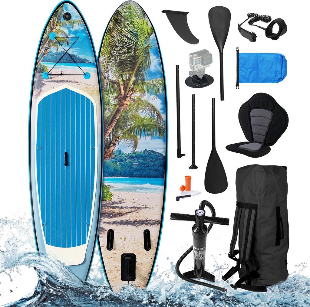 BRAST SUP Board Tropic | Aufblasbares Stand up Paddle Set | 320x81x15cm | inkl. Sonderzubehör | 2in1 Paddel Kajak-Sitz Action-Cam-Halterung Fußsc...