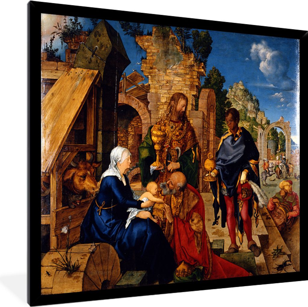 MuchoWow MuchoWow Gerahmtes Poster Anbetung der Könige - Gemälde von Albrecht Dürer 80x60 cm - Poster mit zchwarzem Bilderrahmen - Schwarzem...