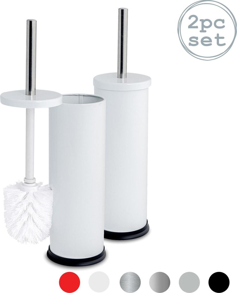 Harbor Haushalt Badezimmer Toilettenbürste und Halter Set - Edelstahl - Weiss - 2er Pack