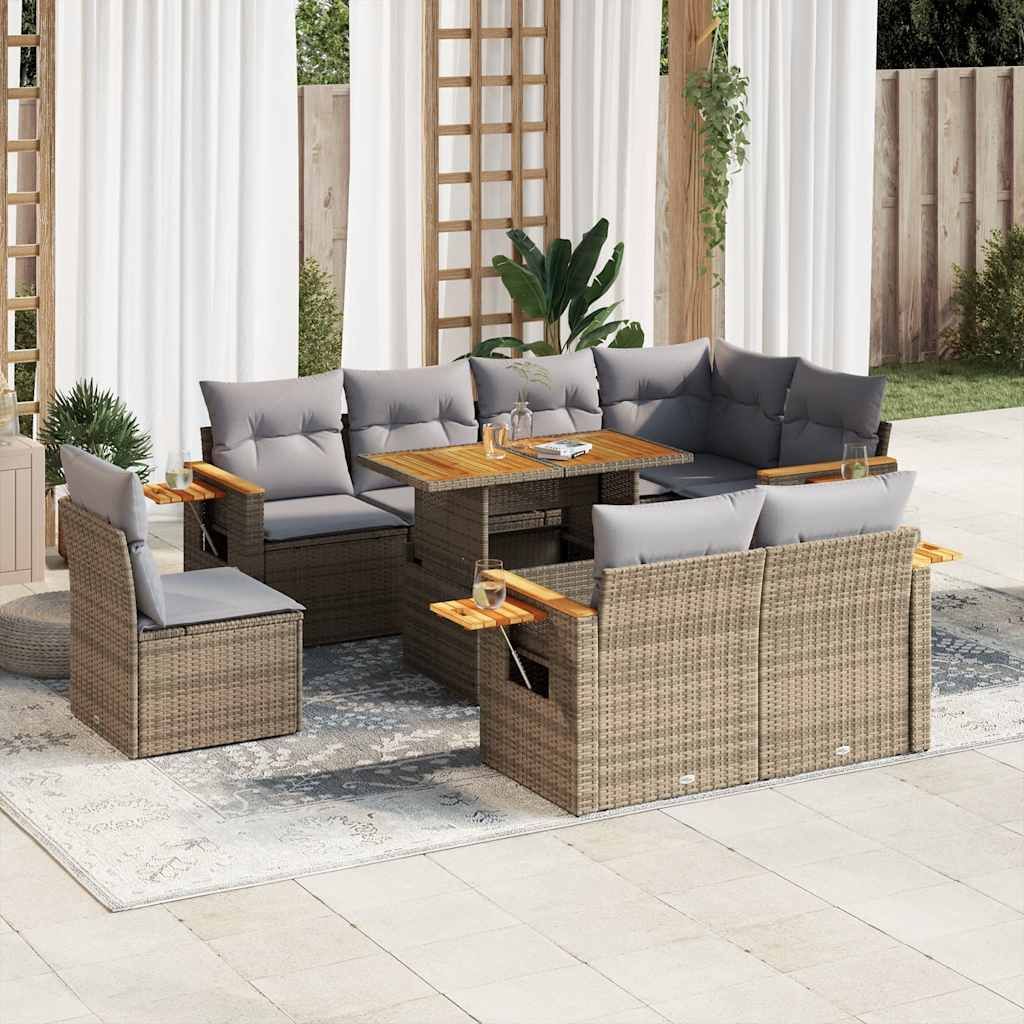 Maison Exclusive - 9-tlg. Garten-Sofagarnitur mit Kissen Beige Poly Rattan Akazie