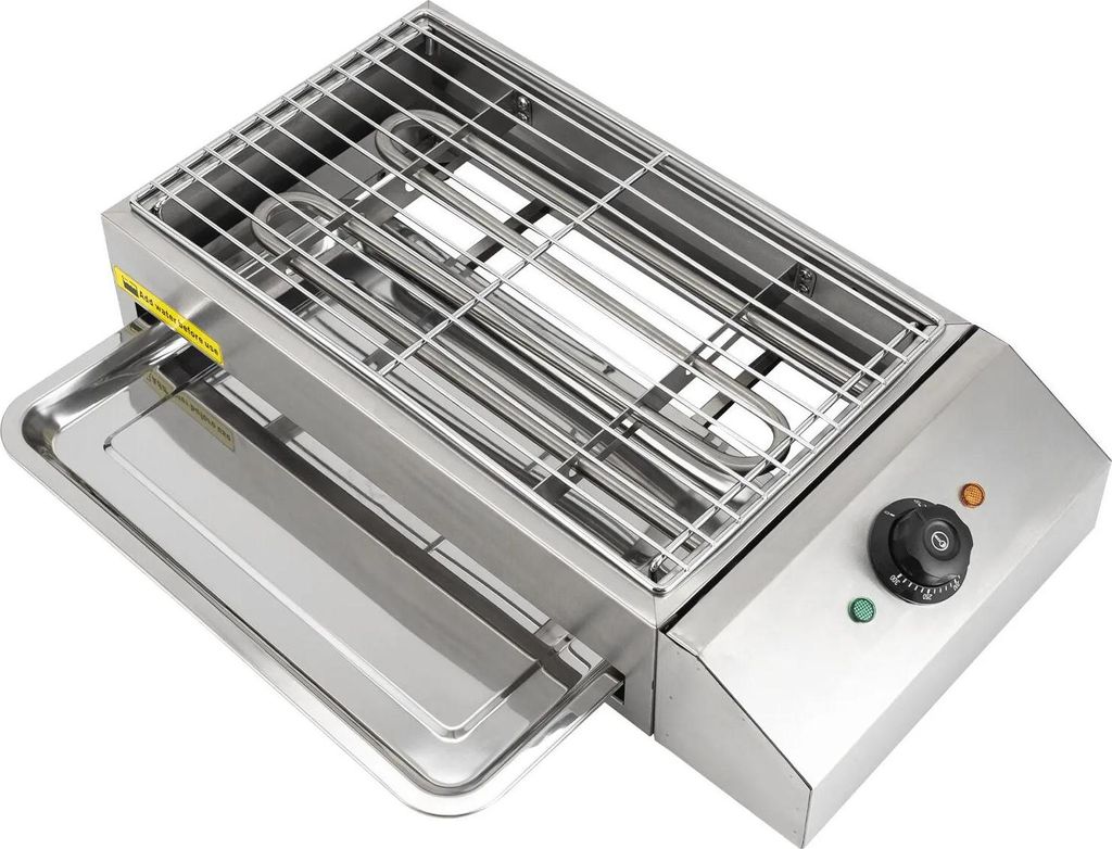 Elektrischer Tischgrill - BBQ Tischgrill - 2600 W, Edelstahl, rauchfrei, einstellbare Temperatur, für innen und außen - Silber