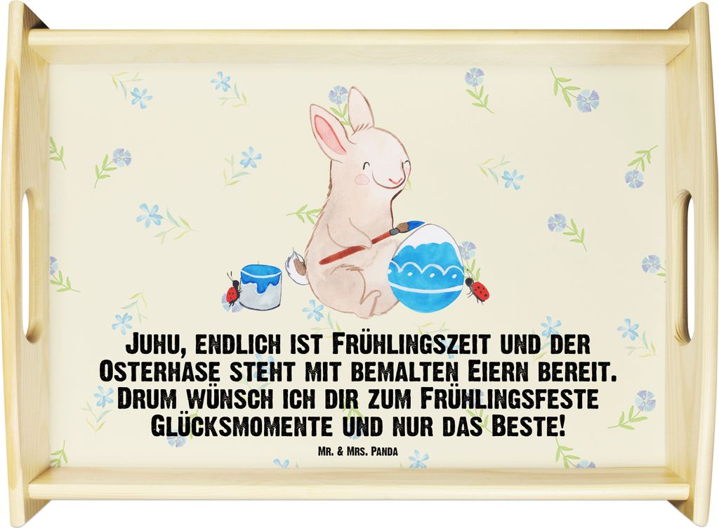 Mr. & Mrs. Panda Tablett Hase Marienkäfer - Blumig - Geschenk, Osterhase, Dekotablett, Ostern, Frühling, Deko, Ostergeschenke, Picknicken, Holzta...