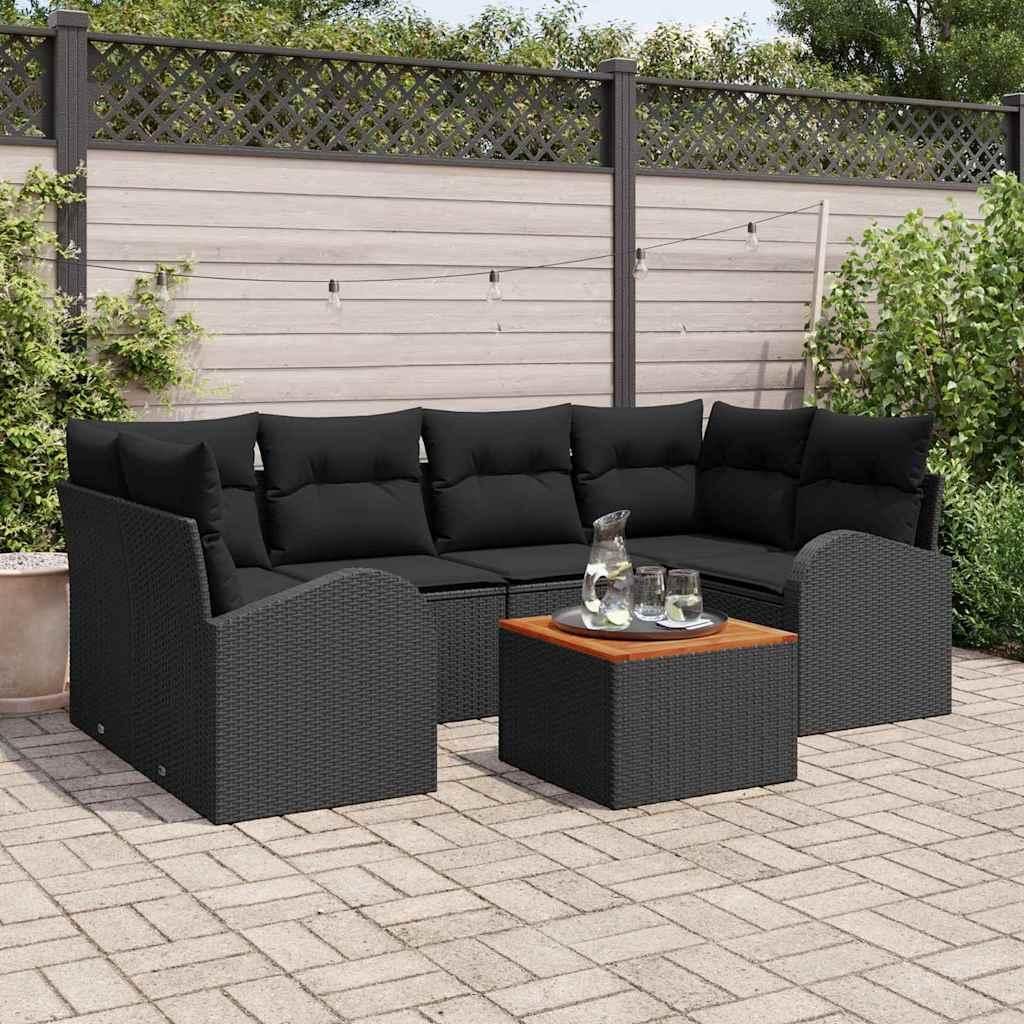 Maison Exclusive - Gartensofa-set mit Kissen 7 pcs Schwarz Poly-Rattan