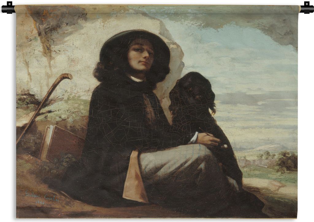 MuchoWow Wandteppich Wandbehang Courbet mit schwarzem Hund - Gemälde von Gustave Courbet 90x67.5 cm Tapisserie Dekoration Wandtuch - Fototeppich...