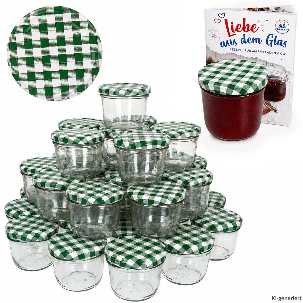 100er Set Sturzglas 230 ml To 82 grün karierter Deckel Produktbild 