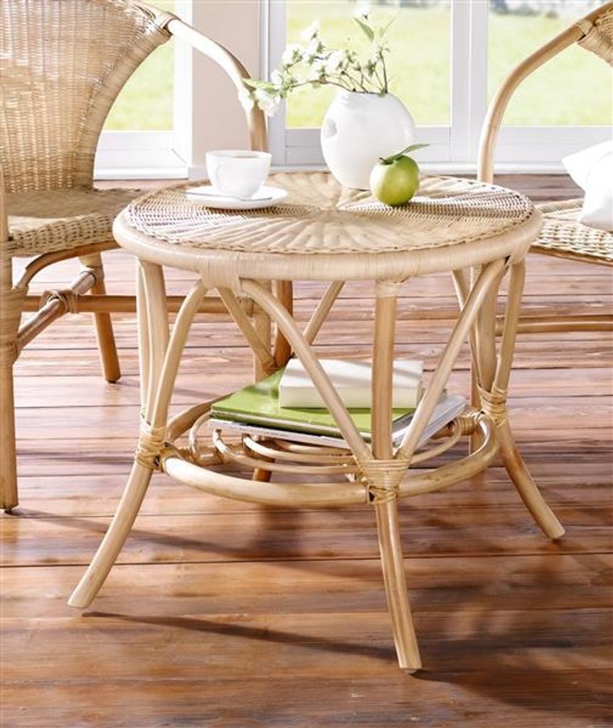Table en rotin laqué naturel, ronde Ø 62 cm, table Image du produit 
