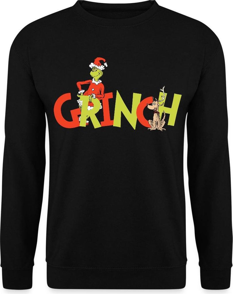 Spreadshirt Der Grinch Schriftzug Mit Grinch & Hund Max Uni Pullover, S, Schwarz