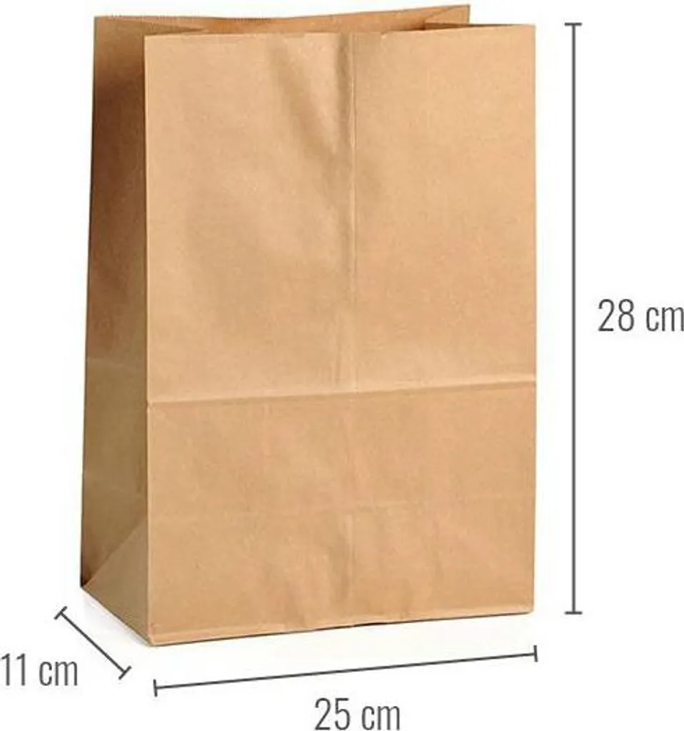 Sac en papier kraft brun 25 x 11 x 28 cm - Lot de 500 pièces résistant