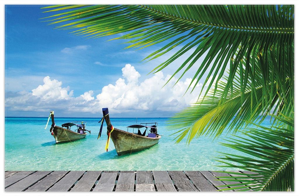 Wallario Premium Teppich, Größe 90 x 140 cm, Sonnenboot in der Karibik