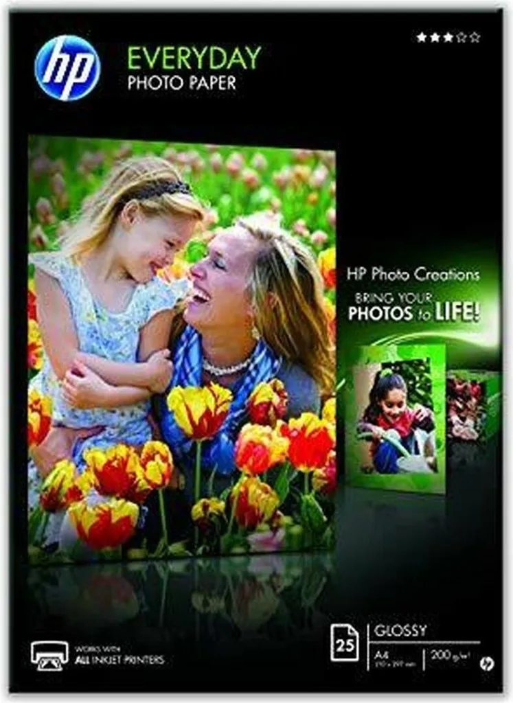 Papier Impression Photo Brillant HP A4 - Pack de 25 Volets Haute Qualité