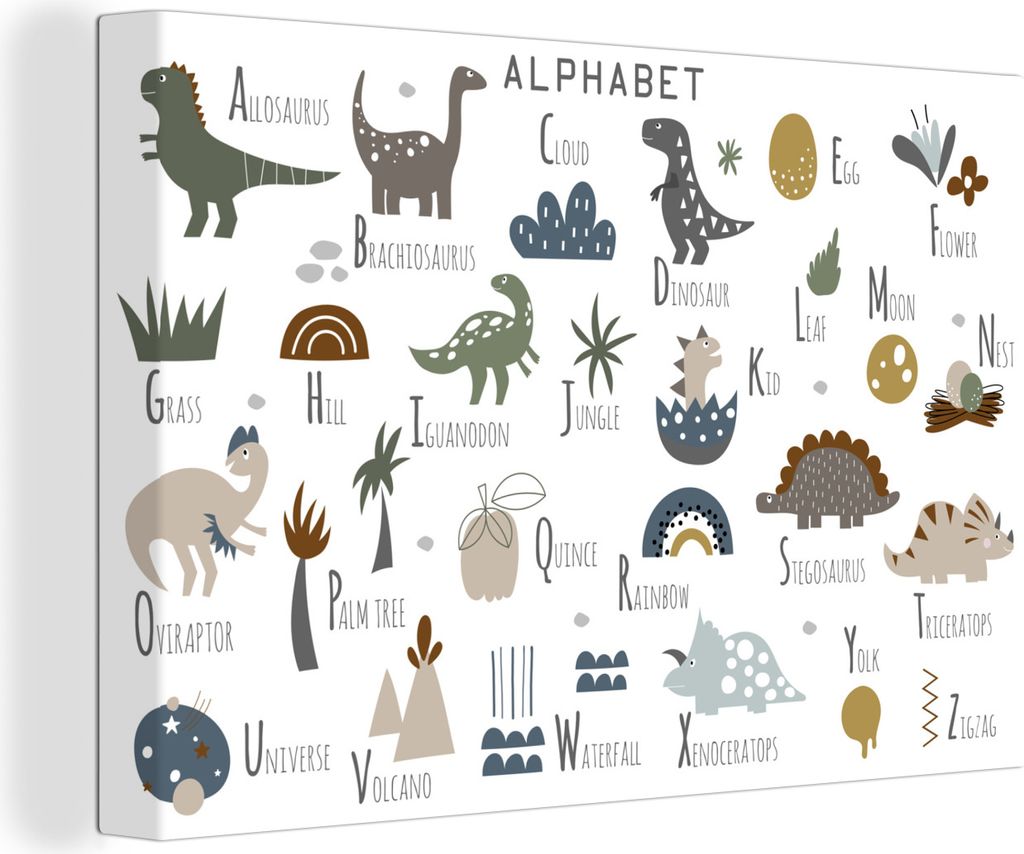 OneMillionCanvasses - Leinwandbilder - 150x100 cm, Kinderzimmer - Buchstaben - Dinosaurier - Jungen - Mädchen - Kinder, Wandbilder Kunstdruck Wa...