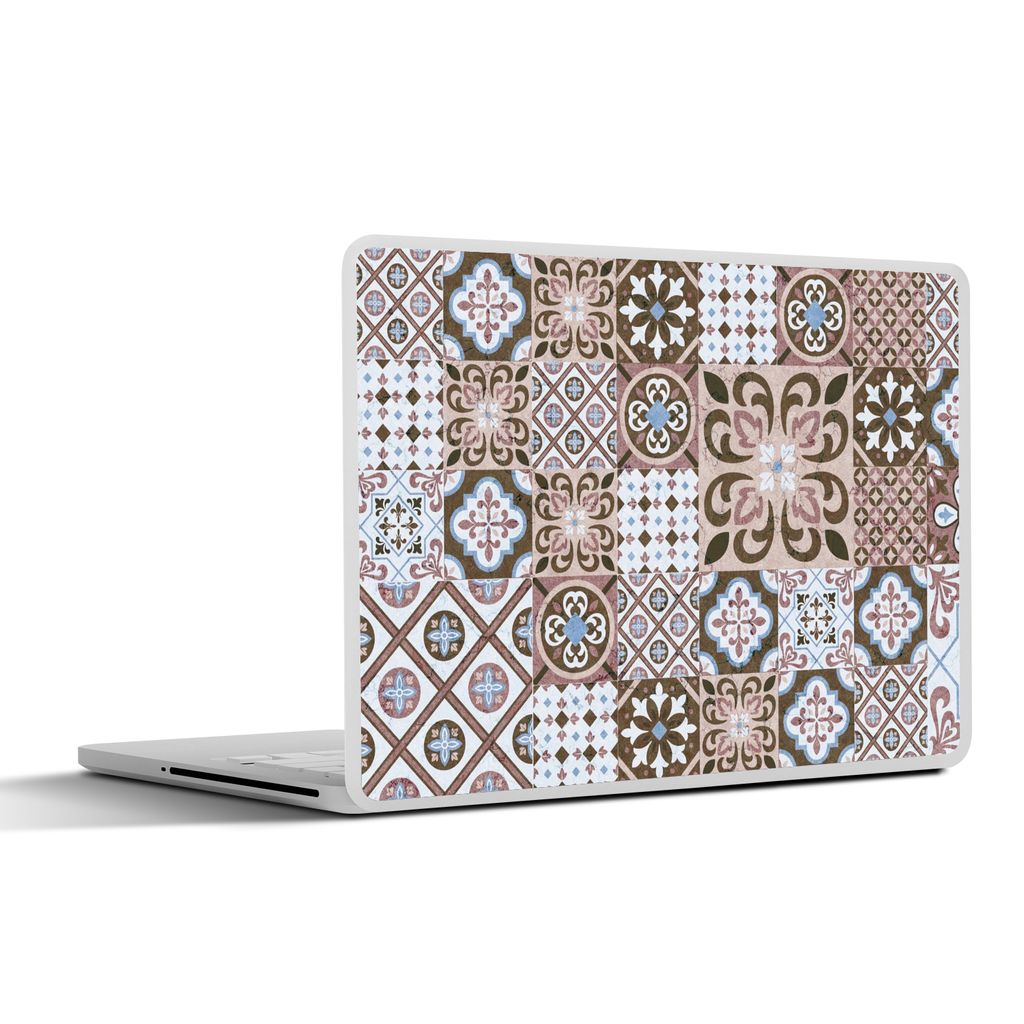 MuchoWow Laptop Aufkleber Sticker Cover Muster - Vintage - Braun - Blumen - Formen 30x21 cm - Sticker für Laptop - Selbstklebend