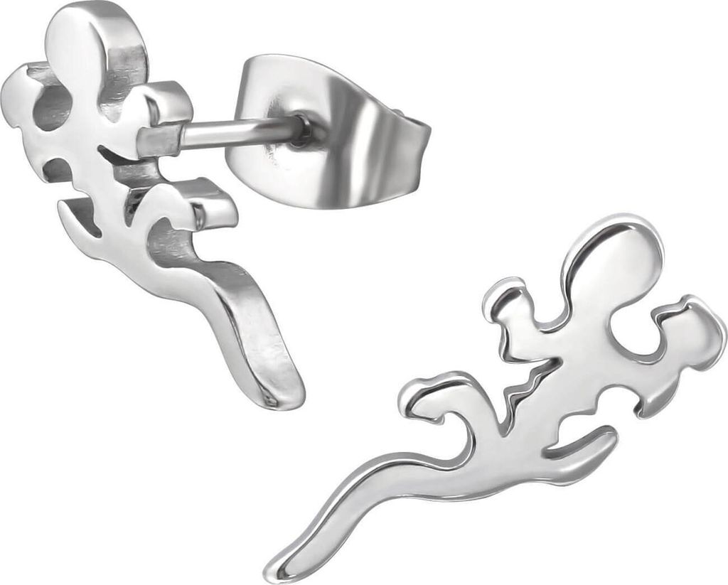 Ohrringe Ohrstecker 316L Chirurgenstahl mit Eidechse in silber oder schwarz Farbe - Silber