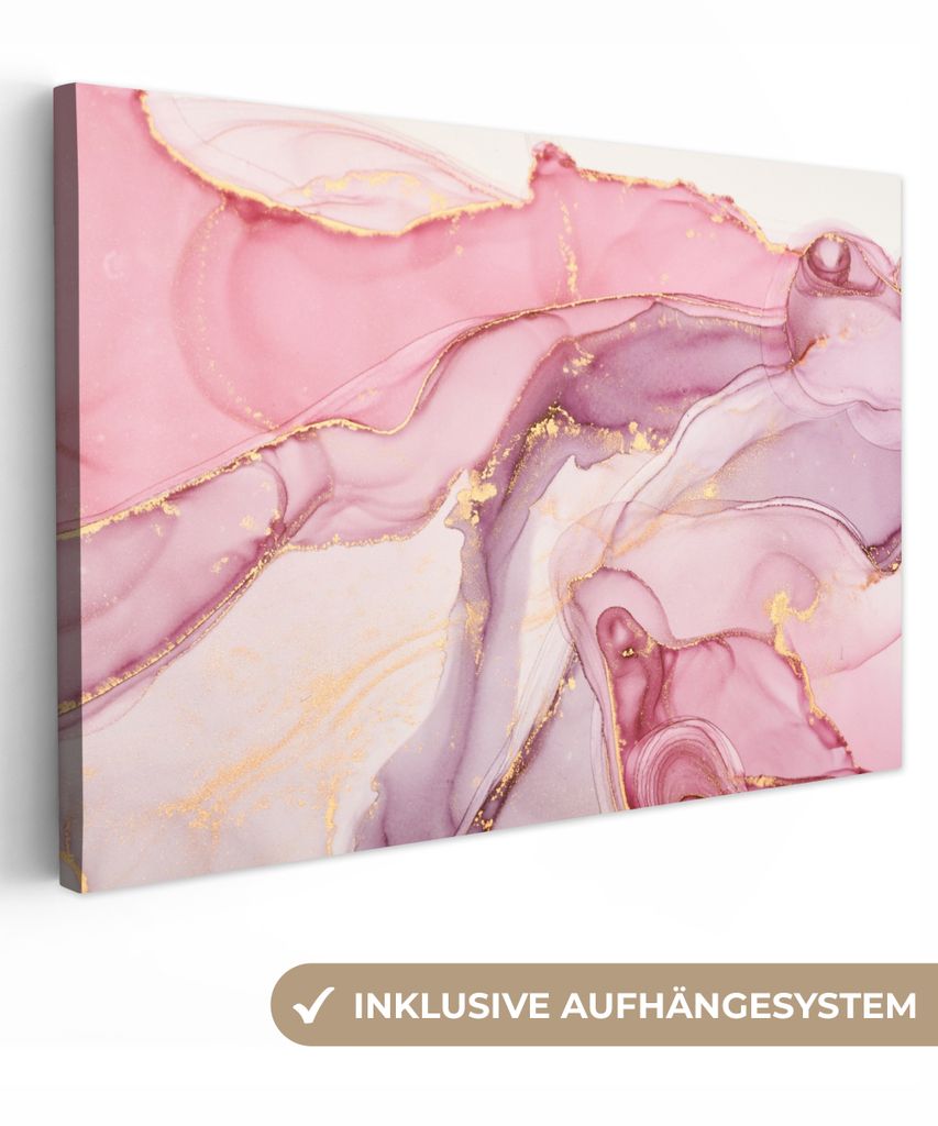 MuchoWow® - Leinwandbilder - Gold - Marmor - Rosa, Produktbild 