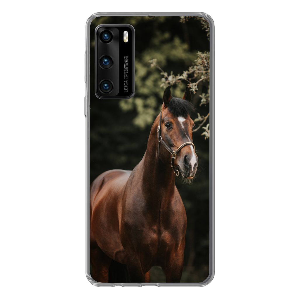 MuchoWow Handyhülle Schutzhülle Hülle für Huawei P40 Pferd - Äste - Porträt Silikon Softcase Handy Hülle - Handytasche