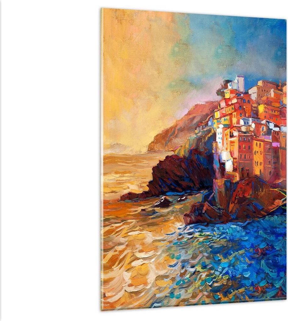 Bilder auf glas - Einteilig - Manarola Bunt Öl - 80x120cm - Glasbilder - Wandbilder - Bilder - zum Aufhängen bereit - Wanddekoration aus Glas - G...