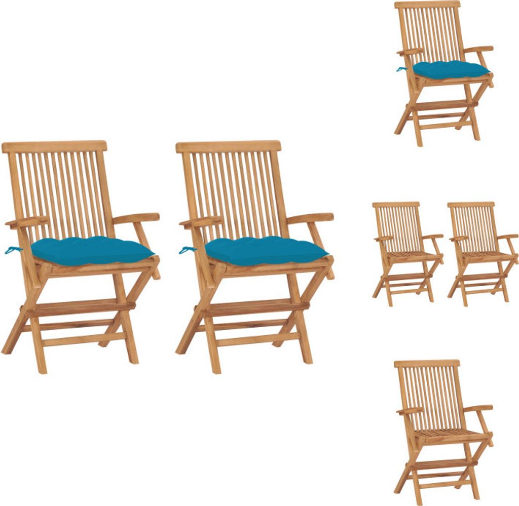 vidaXL Gartenstühle mit Hellblauen Kissen 2 Stk. Massivholz Teak - Gartenstühle
