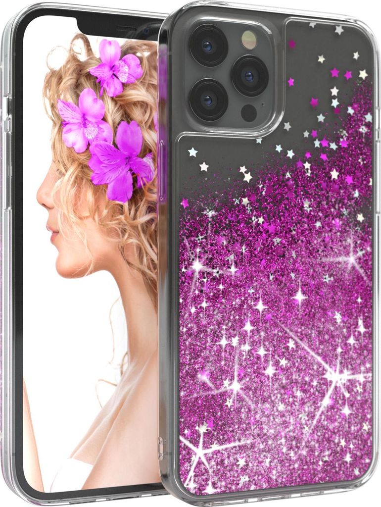 EAZY CASE - Glitzer Hülle kompatibel mit Apple iPhone 12 Pro Max Glitzer Schutzhülle, Soft Case, Backcover Transparent mit Motiv