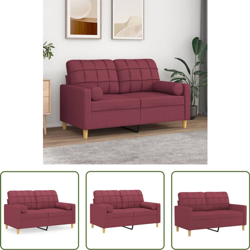 The Living Store 2-Sitzer-Sofa mit Zierkissen Weinrot 120 cm Stoff