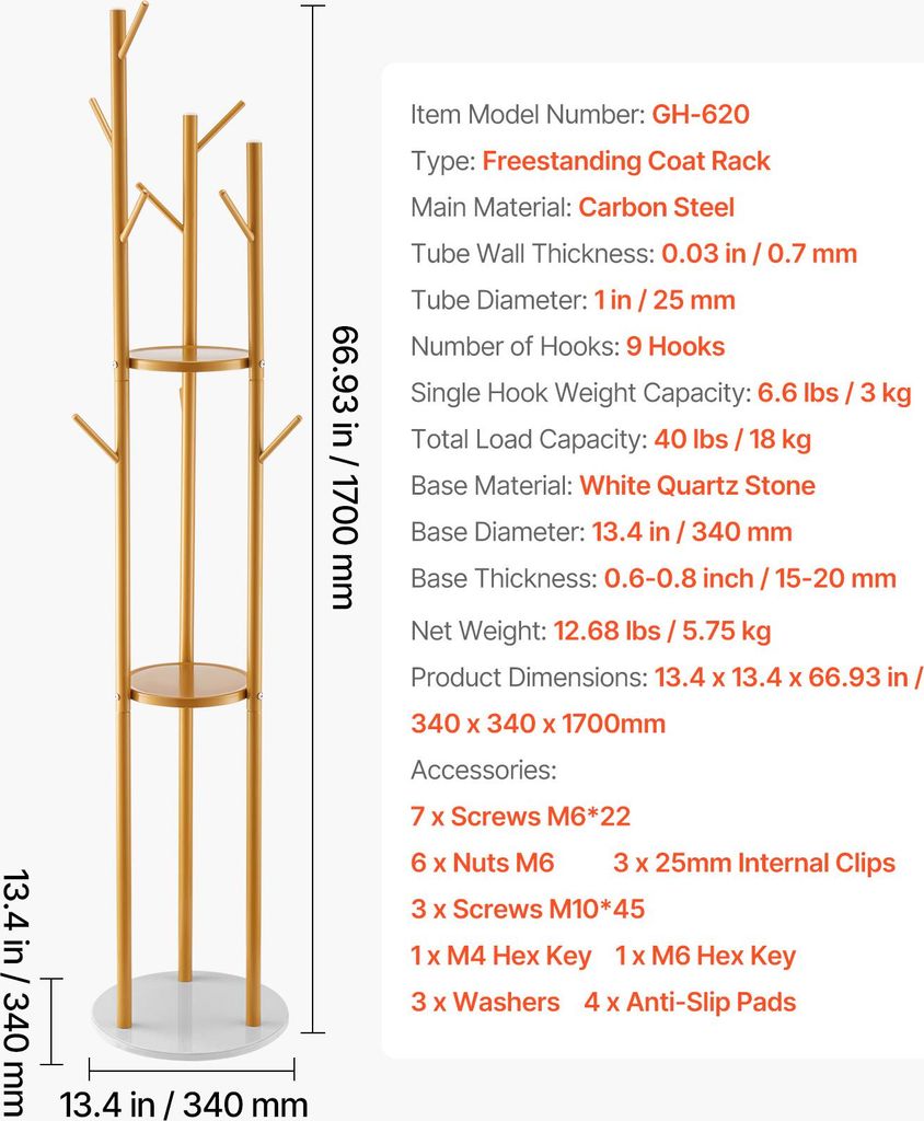 Solidny Wieszak Na Ubrania Vevor 340X340X1700 Mm Z Podstawą Zdjęcie produktu 
