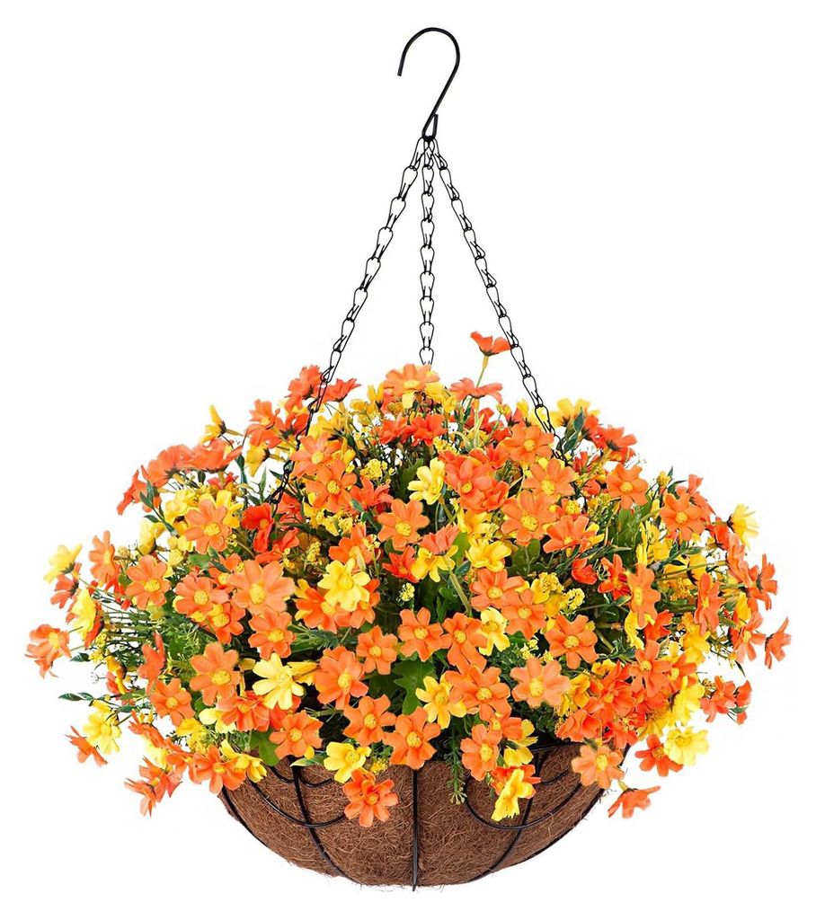 Künstlicher Hängeblumenkorb, UV-beständig, bunte Eukalyptus-Kunstblumen im Korb für den Außenbereich, ideal für Veranda, Terrasse, Balkon und...