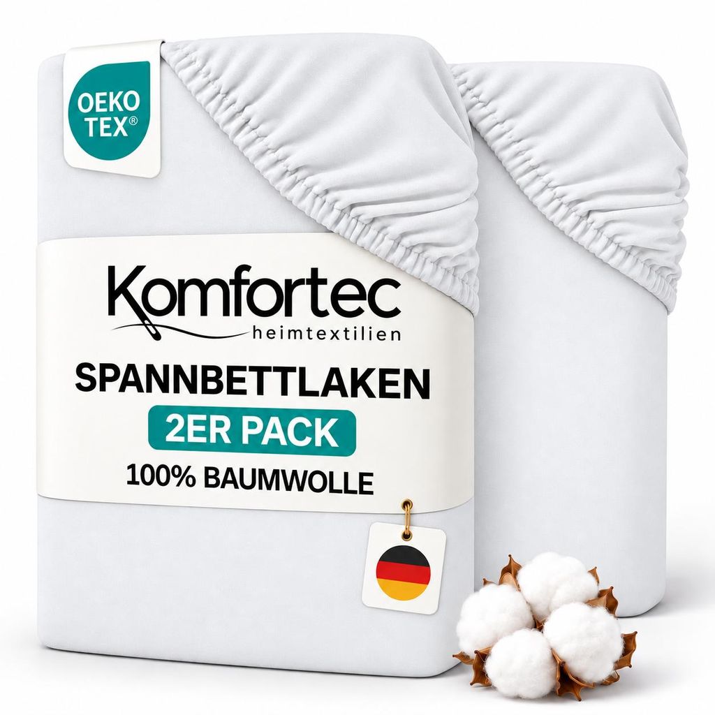 Komfortec 2er Pack Jersey Spannbettlaken 200x200 cm, 100% Produktbild 