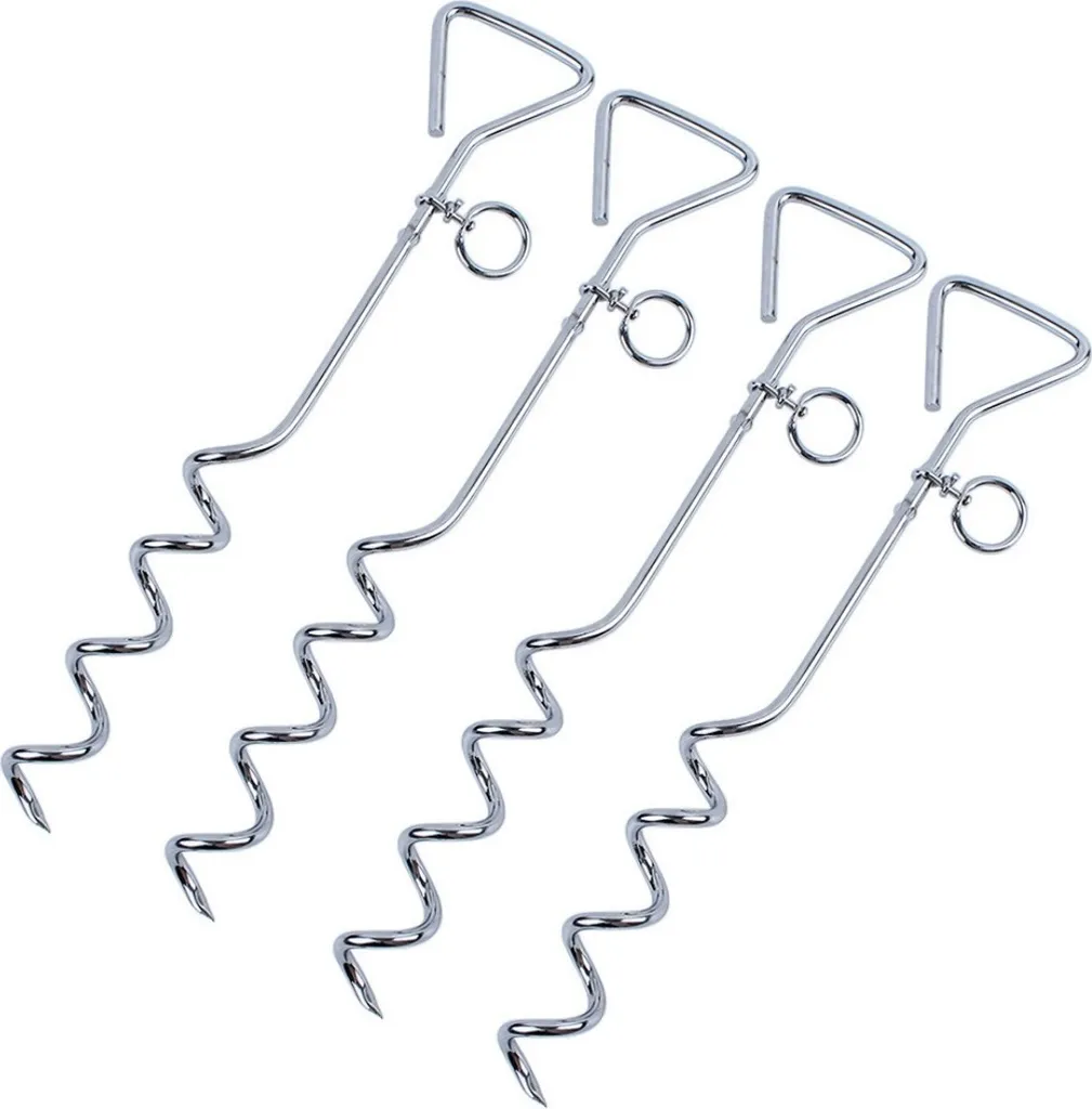 Lot de 4 piquets d'ancrage spiralés 40 cm en acier pour sol et camping