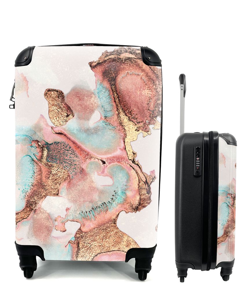 MuchoWow Koffer Handgepäck Trolley Rollkoffer Kleine Reisekoffer mit 4 Rollen - Tinte - Pastell - Abstrakt - Cabin Size < 55x40x23 cm & 55x40x20...