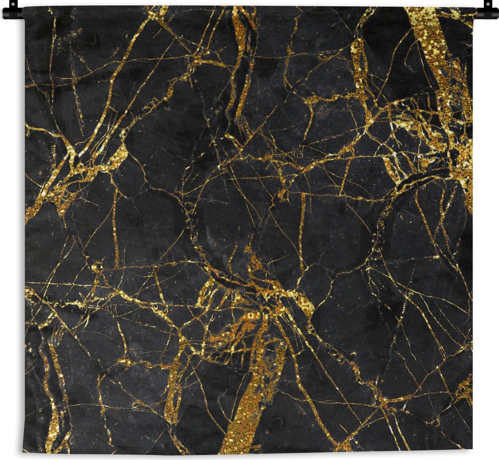 MuchoWow Wandteppich Wandbehang Marmor - Gold - Schwarz - Muster 150x150 cm Tapisserie Dekoration Wandtuch - Wohnaccessoires - Modernes