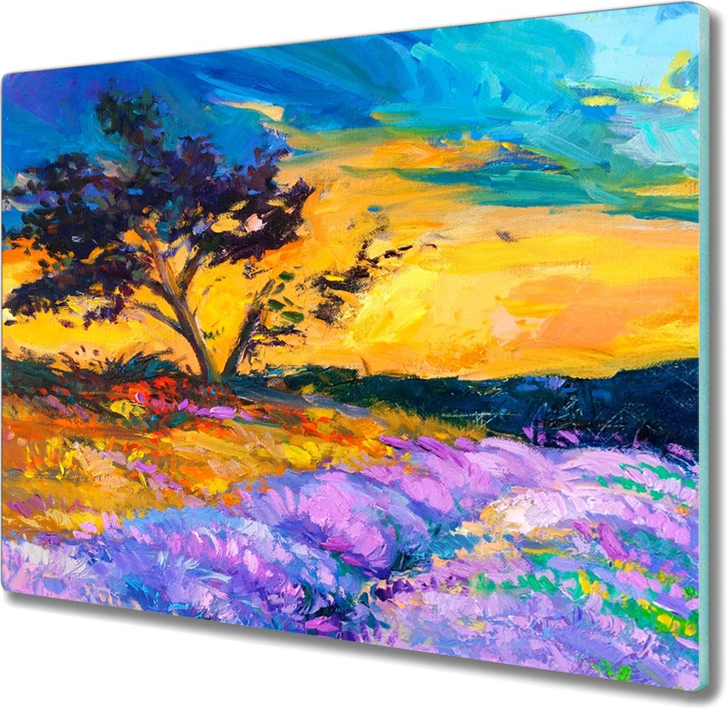 Coloray Herdabdeckplatte 60x52 cm Schneidebrett Kochplattenabdeckung Küchenbrett Hackbrett - Baum Sonnenuntergang Himmel
