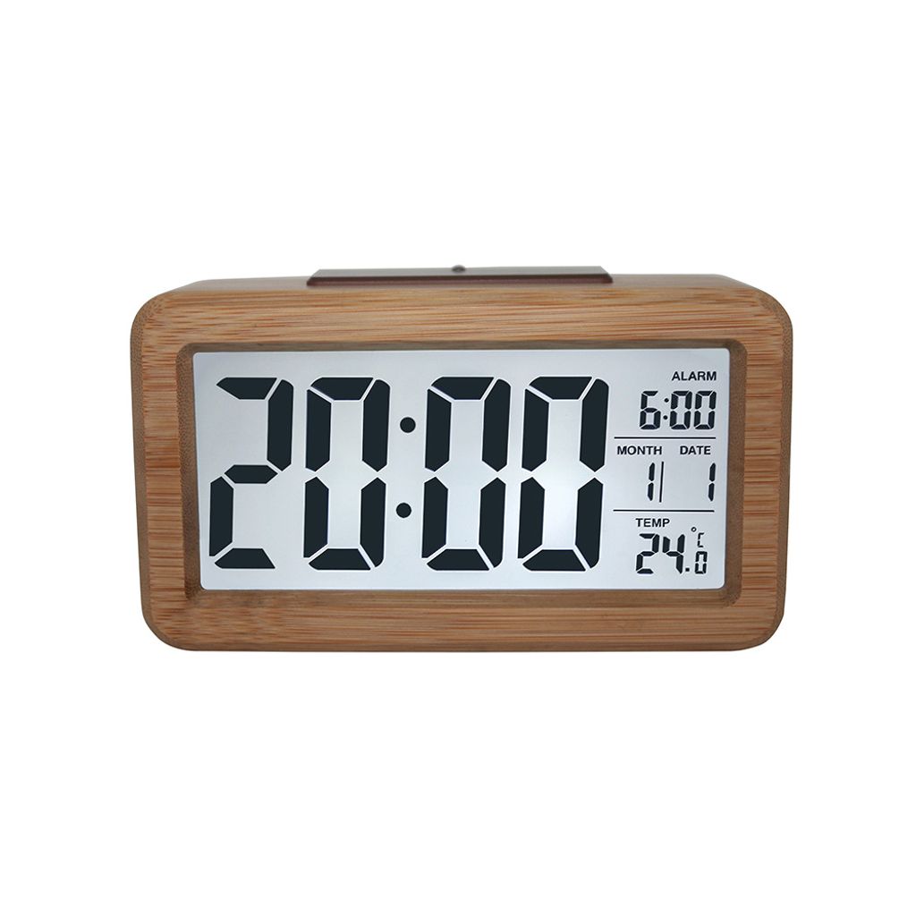 LED Bambus Holz Wecker Digital Alarmwecker Uhr Beleuchtet Schlummerfunktion LCD 