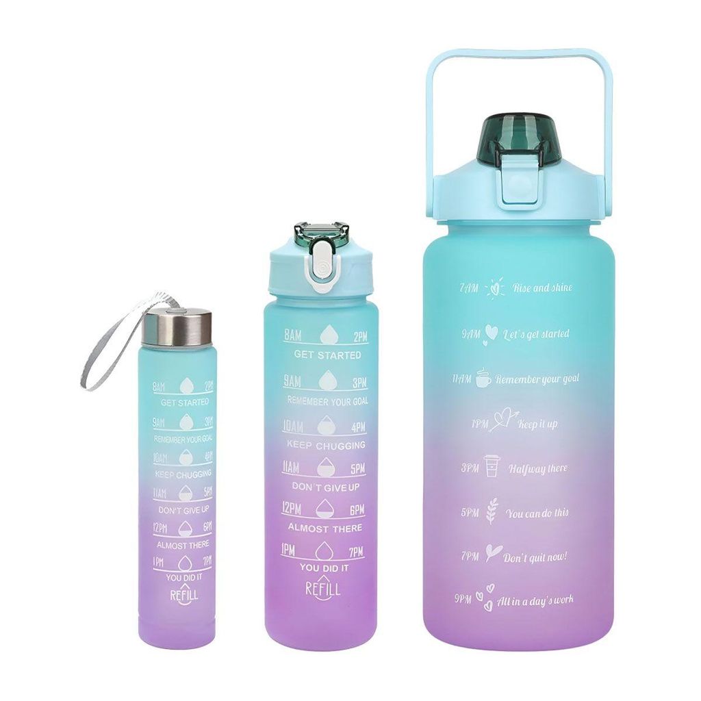 3er Pack Trinkflaschen Set, Wasserflaschen mit motivierenden Sprüchen, BPA-Frei, 2000 ml, 750 ml, 280 ml - STARTRIO