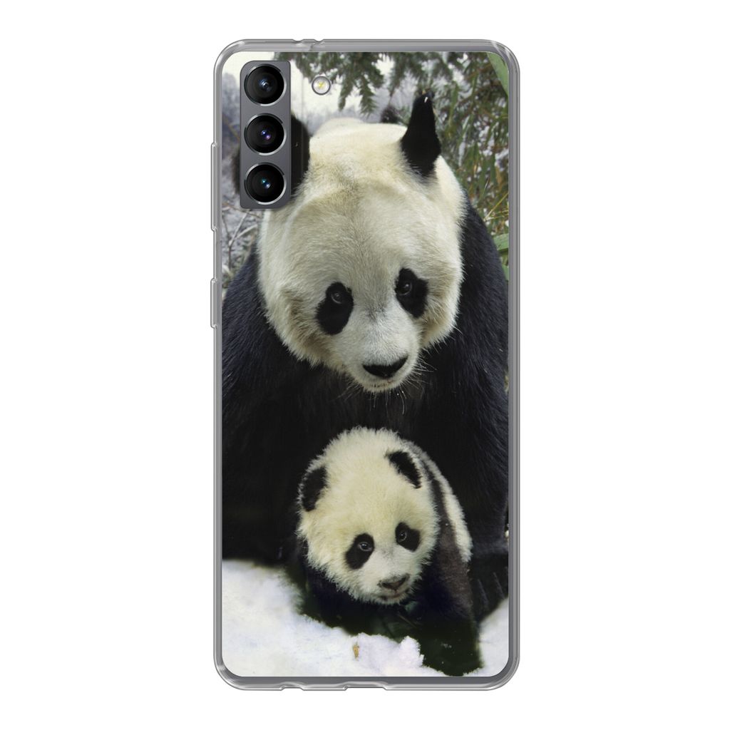 MuchoWow Handyhülle Schutzhülle Hülle für Samsung Galaxy S21 Plus Panda - Jungtier - Schnee Silikon Softcase Handy Hülle - Handy-Tasche