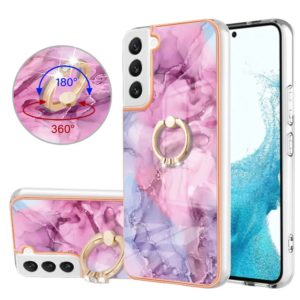 Custodia per Samsung Galaxy S22 5G, custodia protettiva in silicone TPU a fantasia con supporto ad anello Rosa