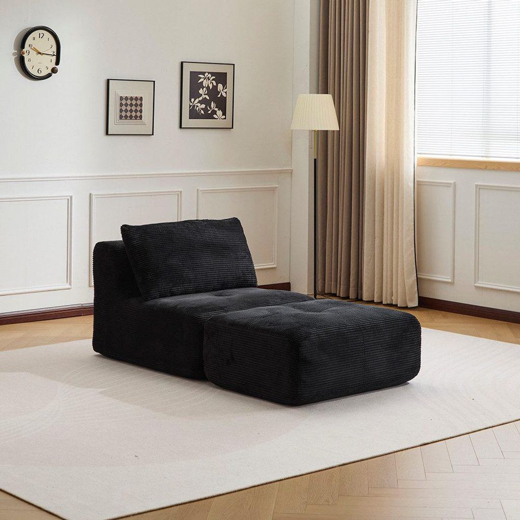 Sofa Gemütlicher Lounge Sessel mit Hocker, Cordstoff, ohne Montage Mit Schaumstoff gepolstert, bequem für Wohn- & Schlafzimmer