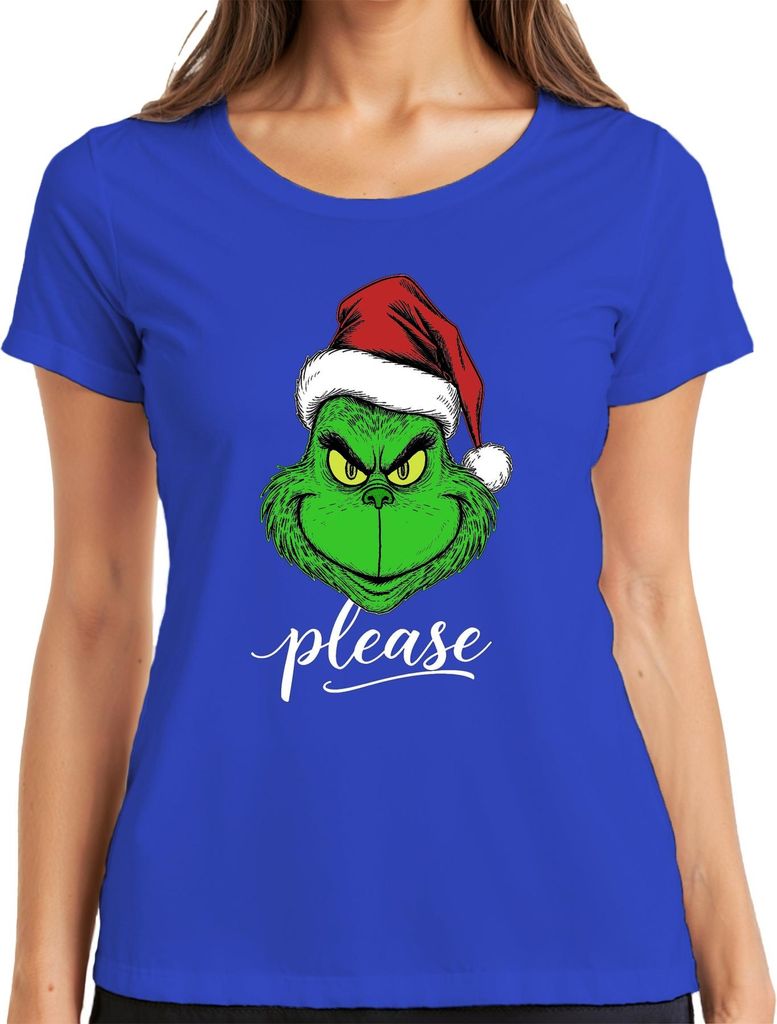 Grinch please Weihnachten Wichtel lustig Geschenk Weihnachtsgrinch Damen T-Shirt, Blau, XXL