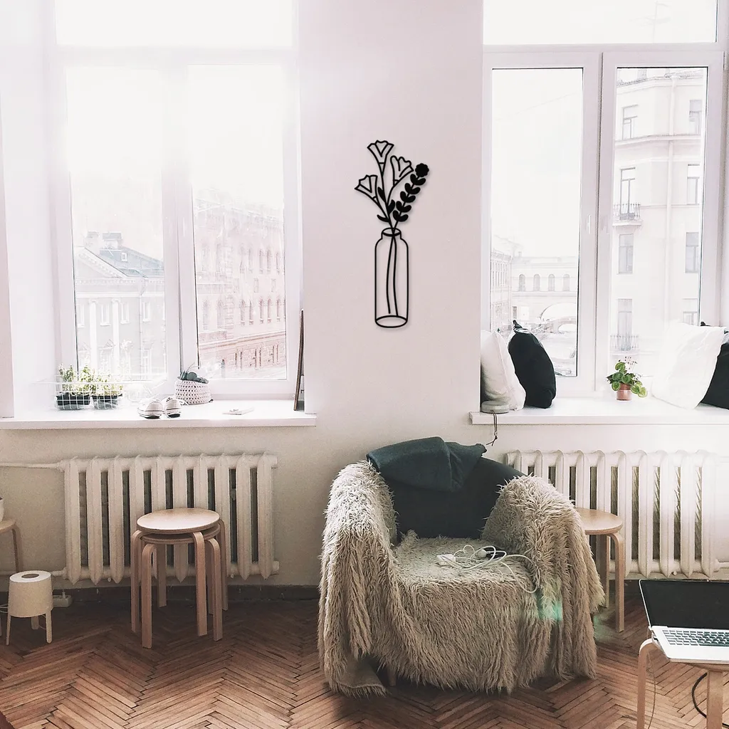 Habillage Mural Design Métal Noir Wallity - Finir sa Déco Fleur 60cm