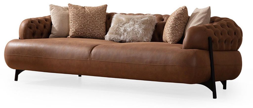 Brauner Chesterfield Dreisitzer Wohnzimmer Polstercouch Moderne Möbel