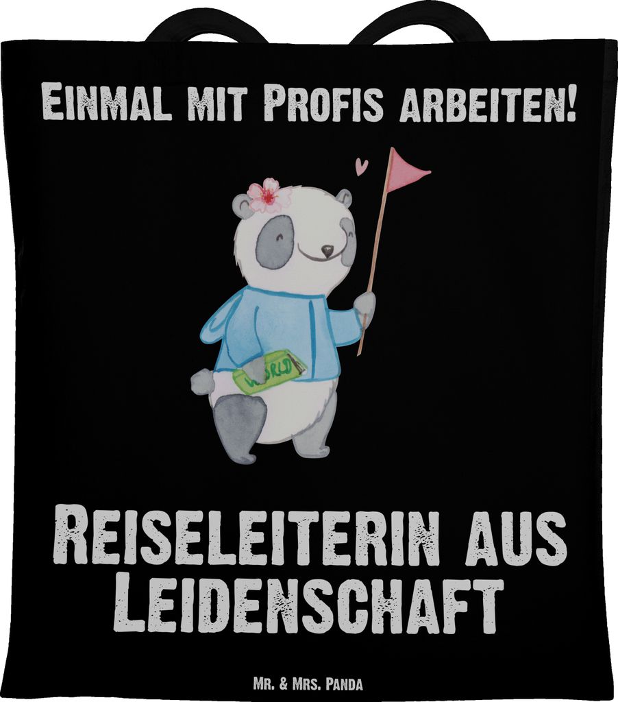 Mr. & Mrs. Panda Jutebeutel Reiseleiterin Leidenschaft - Schwarz - Geschenk, Tasche, umhängebeutel, Stoffbeutel, festival, Tote Bag