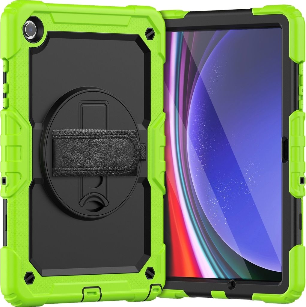 Mobigear SureGrip Xtreme Samsung Galaxy Tab A9 Plus (2023) Hülle Kunststoff,Silikon Backcover + Schulterträger + Ständer - Grün