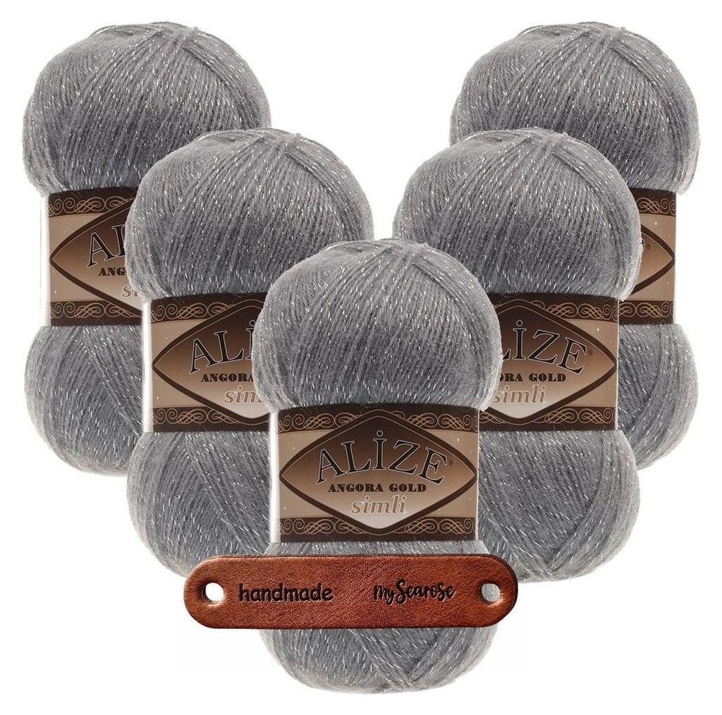 5 x ALIZE Angora Gold Simli 87 Coal Grey mit Label Produktbild 