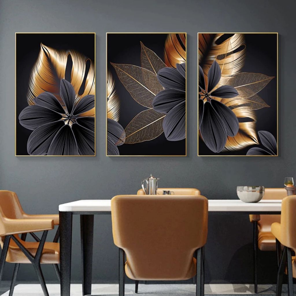 TPFLiving Kunstdruck LW-31 (OHNE RAHMEN) Poster - Leinwand - Wandbild - Hochauflösender Giclée-Druck, langlebig und hochwertig - Goldene und schw...