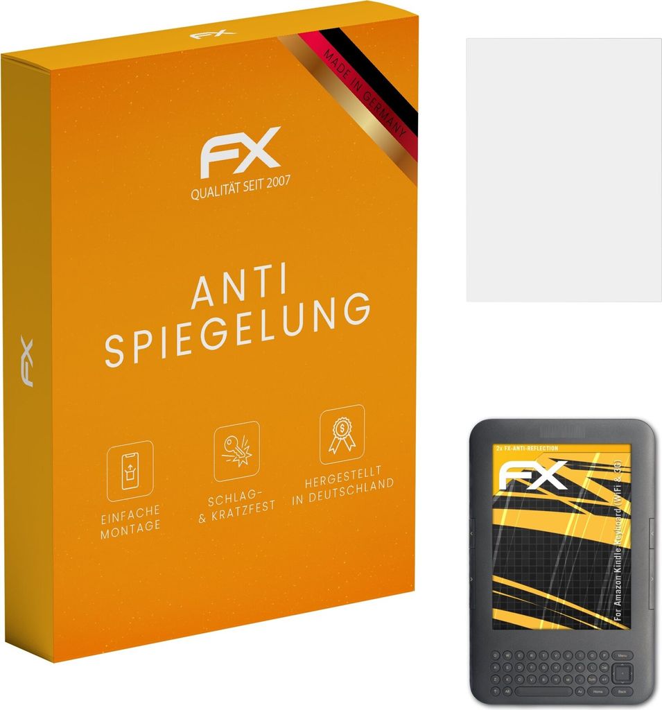 atFoliX FX-Antireflex 2x Schutzfolie kompatibel mit Amazon Kindle Keyboard (WiFi & 3G) Displayfolie