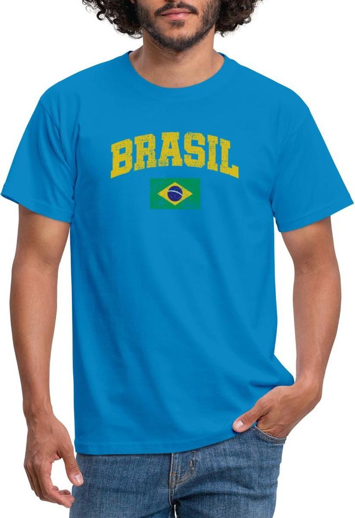 Spreadshirt Brasil Schriftzug Brasilien Flagge Retro Männer T-Shirt, XXL, Royalblau