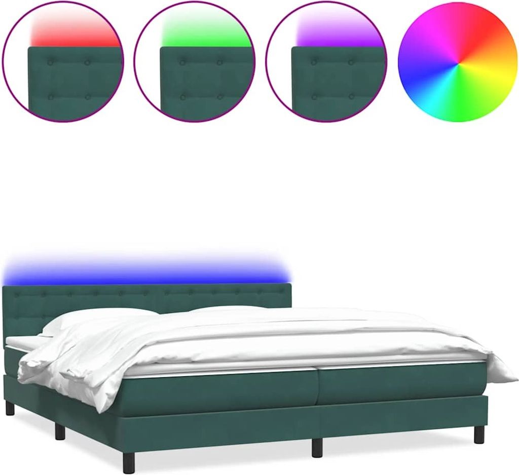 Boxspringbett mit Matratze & LED Dunkelgrün 180x220 cm Samt