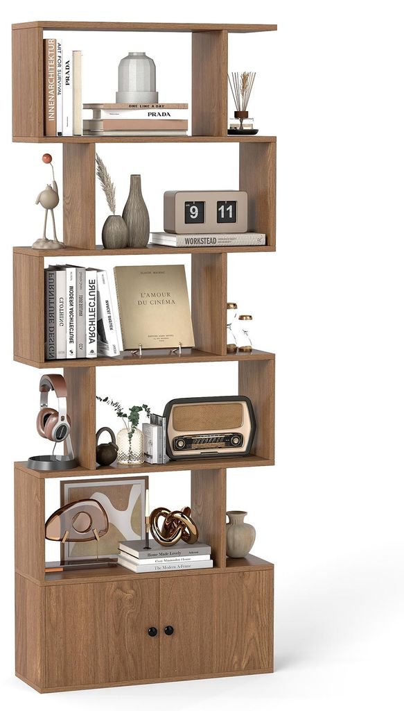 COSTWAY Boekenkast met deuren en 5 planken, roomdivider, Productafbeelding 