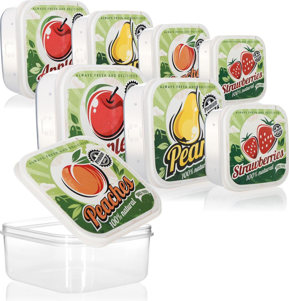 com-four 8-teiliges Vorratsdosen-Set Früchte - Brotdosen in 4 Größen - Vorratsbox für Camping, Picknick und auf Reisen - Aufbewahrungsbehält...