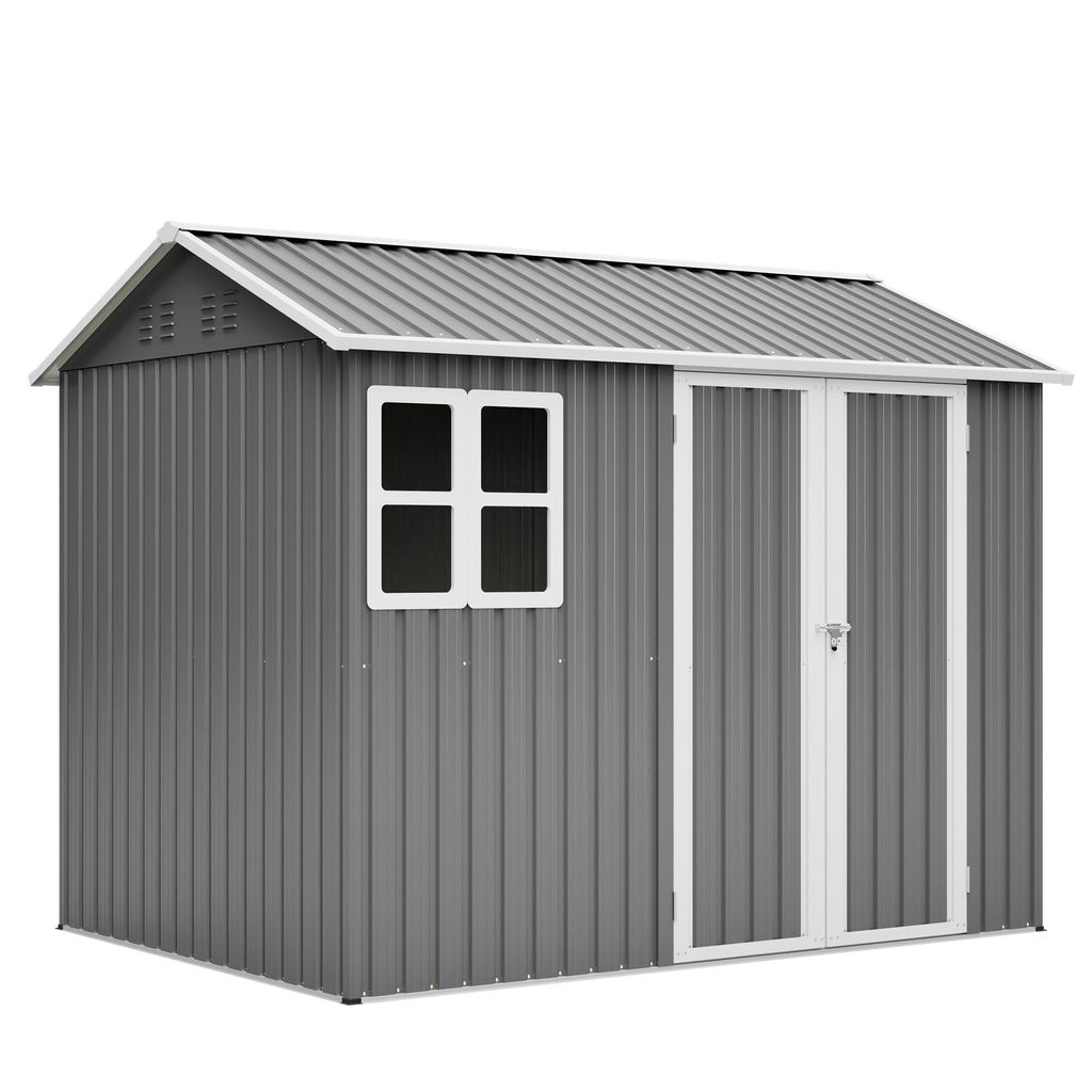 GIHAUVIA Gerätehaus Metall Gartenhaus Geräte Schuppen mit Fenster Satteldach Schuppen 251.7 x 180.5 x 201 cm Grau