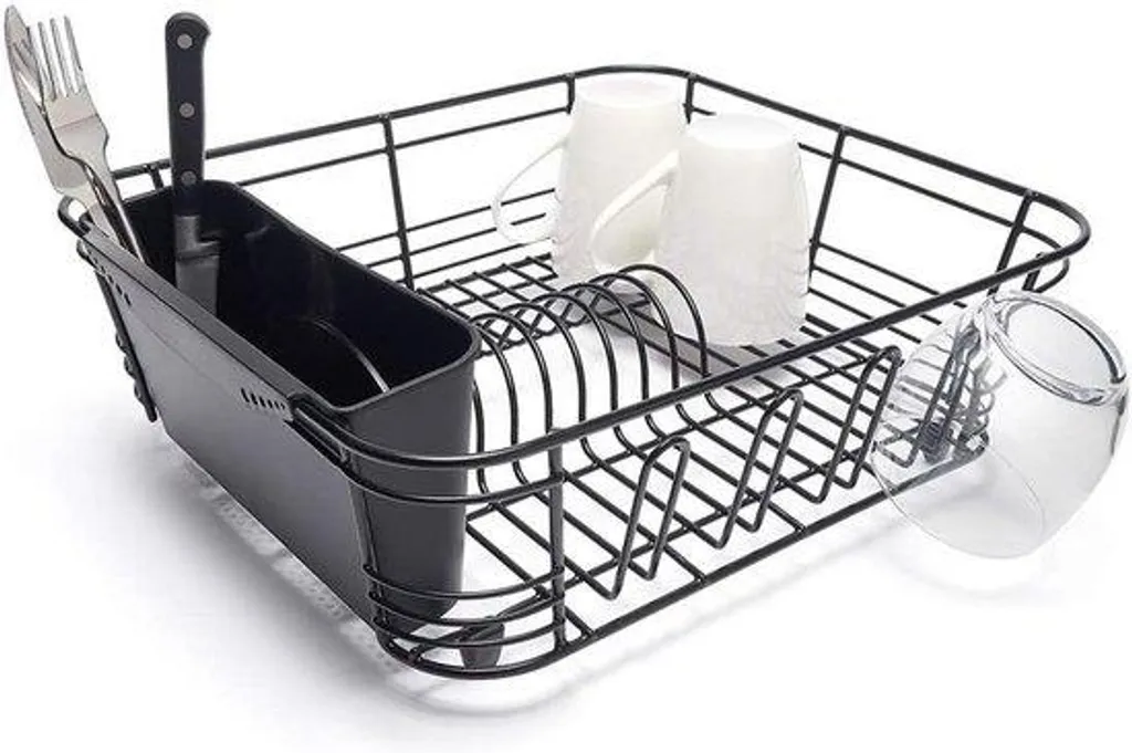 Égouttoir à vaisselle noir avec porte-couverts amovible pour la maison