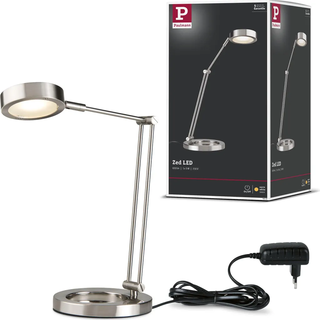 Lampada LED da Scrivania Paulmann Zed | Estetica Industriale Satinata